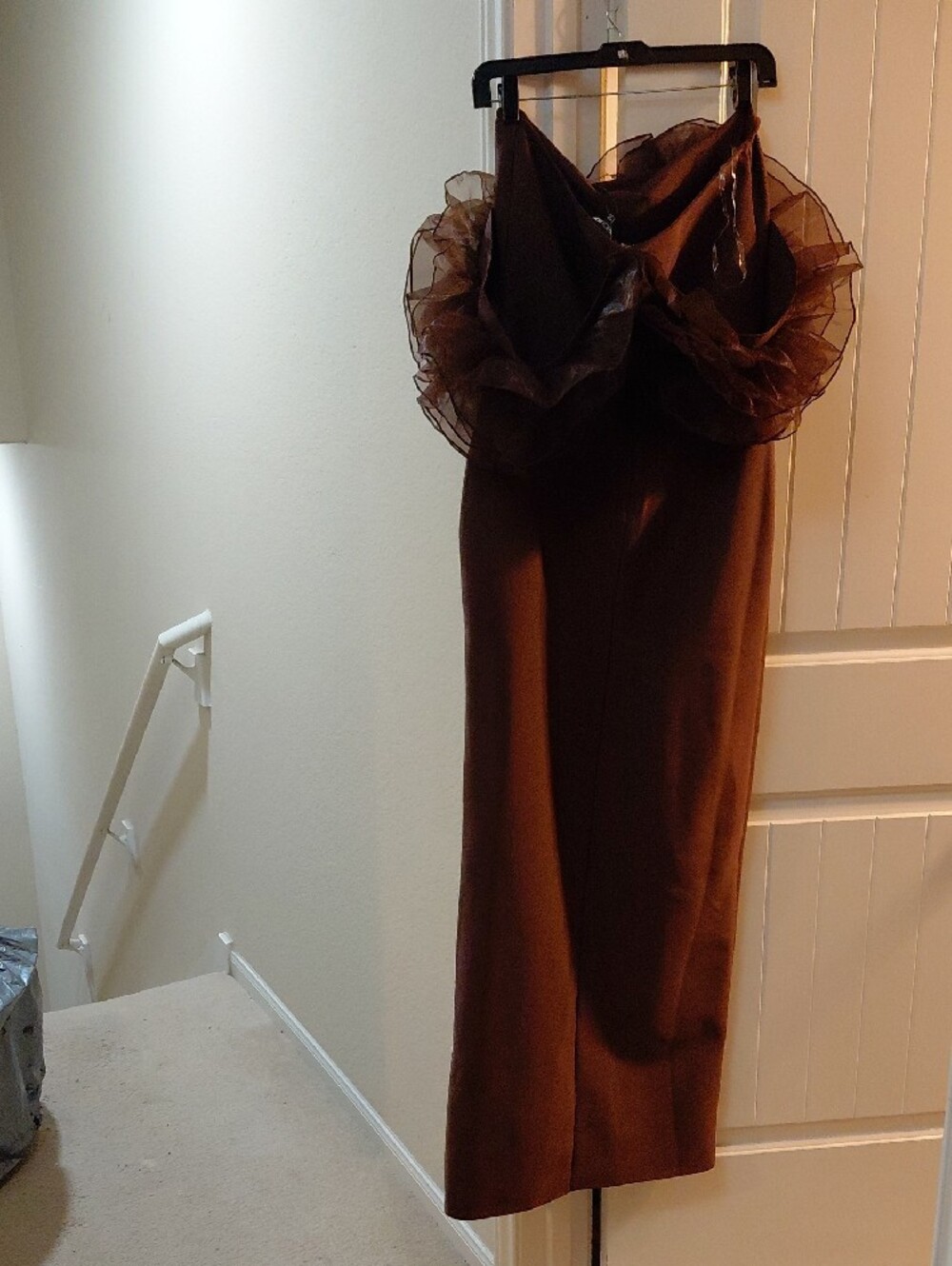 Brown Ruffle-Trim Bodycon Maxi Dress - Picture 2 of 2